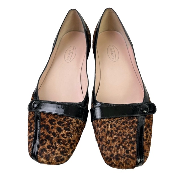 Talbots Women's Genuine Leather Calf Hair Fur Slip On Flats Leopard Shoes 8 AA - Picture 3 of 16